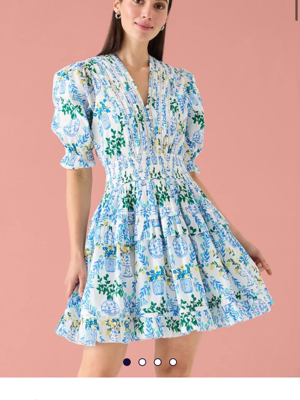 Ālivia Smocked V-Neck Floral Mini Dress - Blue & Green